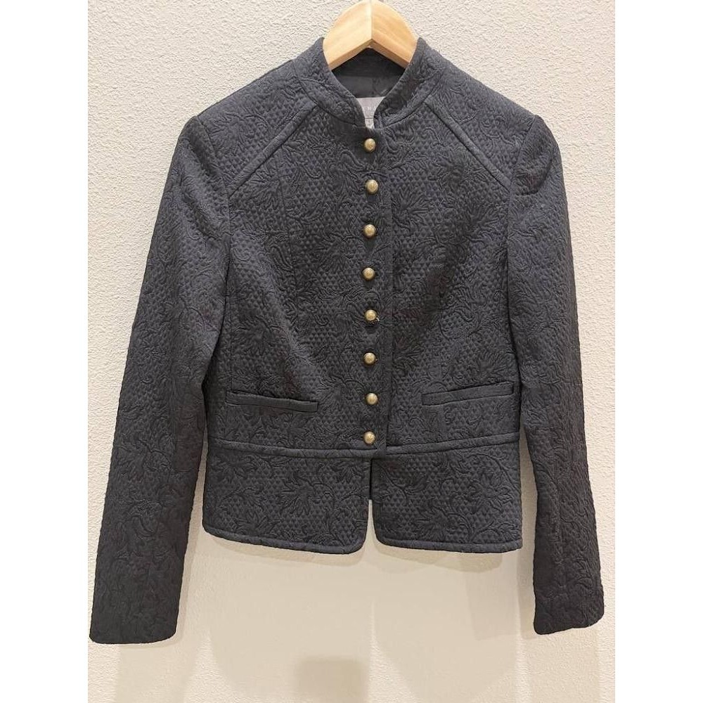 Kenar Black Quilted Floral Brocade Military Blazer 4